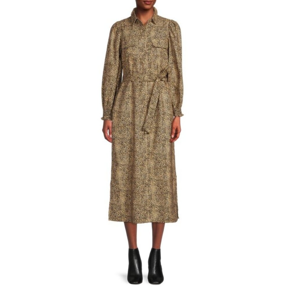 NWT $195 FRNCH Paris Juliette Leopard Print Tie Waist Button Down Maxi Dress‎ XS
